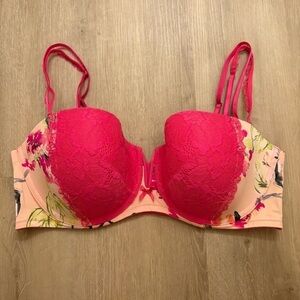 Cacique Lane Bryant Pink Floral Bra with Removable Straps 42DDD